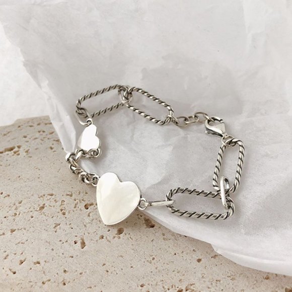 Jewelry - 925 Sterling Silver Heart Link Bracelet Minimalist Dainty Silver Bracelet